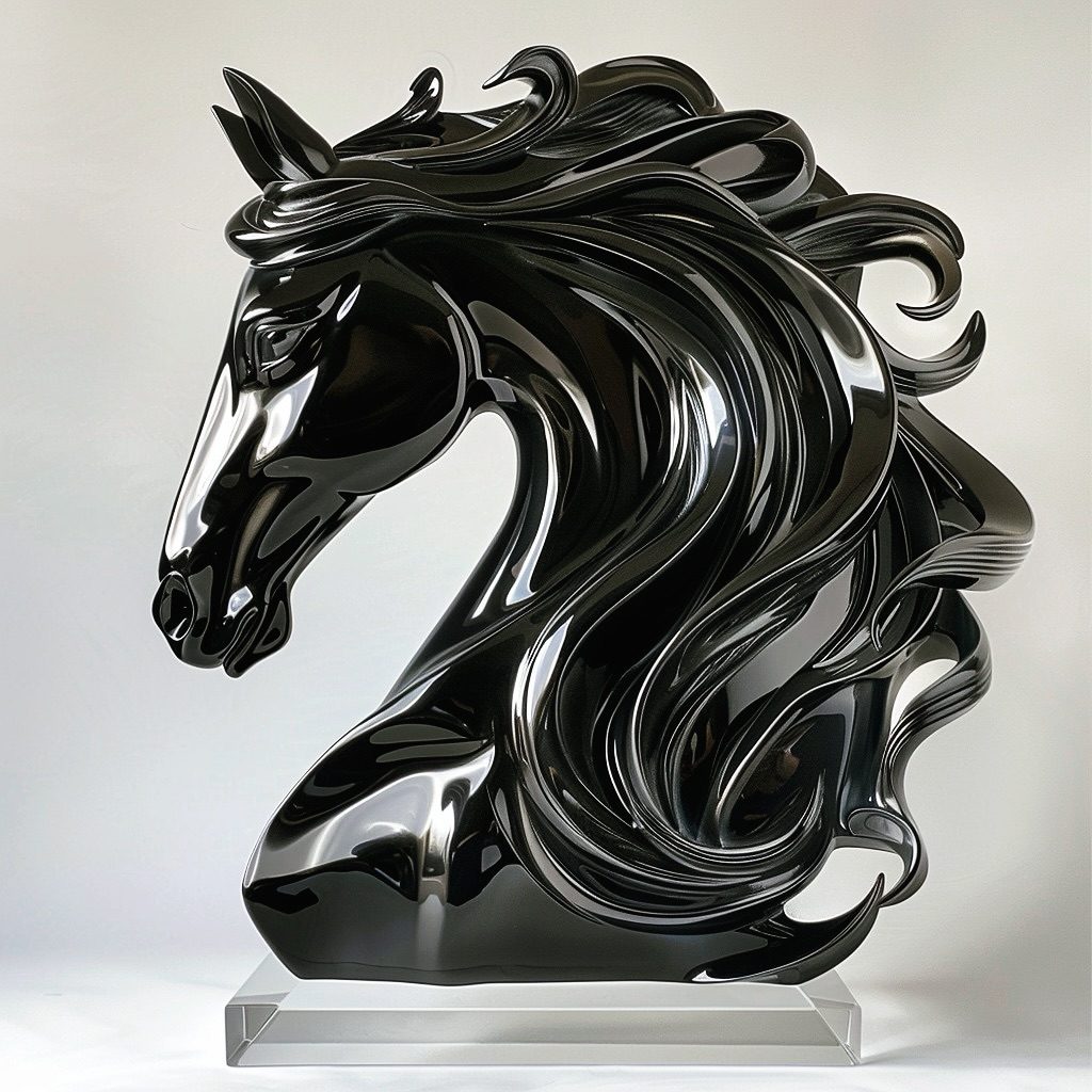Cavalo Arun, cabeça de cavalo em resina com acabamento black piano